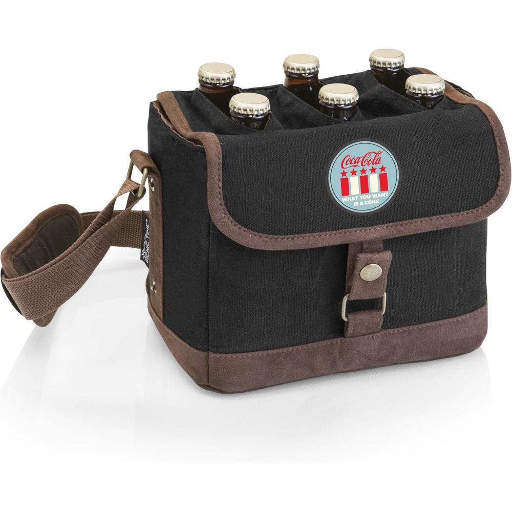 imagePICNIC TIME Cooler Tote with Opener 6Pack Cooler Gifts for Beer LoversCocaCola Black with Brown Accents