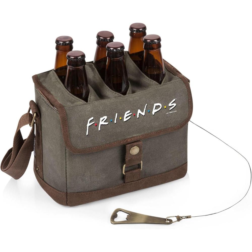 imagePICNIC TIME Cooler Tote with Opener 6Pack Cooler Gifts for Beer LoversWarner Bro Friends Khaki Green with Beige Accents