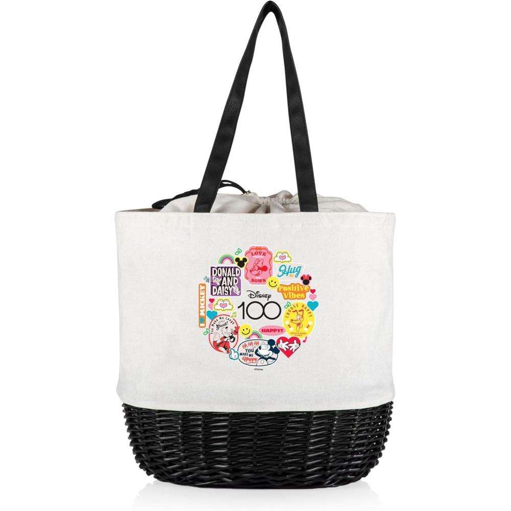 imagePICNIC TIME Coronado Canvas and Willow Basket Tote Picnic Tote Bag Beach ToteDisney 100 White Canvas With Black Accents