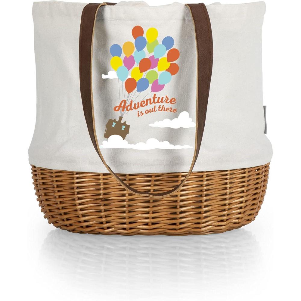imagePICNIC TIME Coronado Canvas and Willow Basket Tote Picnic Tote Bag Beach ToteDisney Pixar Up Beige Canvas