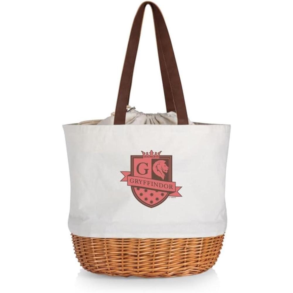 imagePICNIC TIME Coronado Canvas and Willow Basket Tote Picnic Tote Bag Beach ToteHarry Potter Gryffindor Beige Canvas