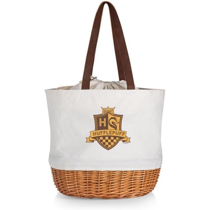 imagePICNIC TIME Coronado Canvas and Willow Basket Tote Picnic Tote Bag Beach ToteHarry Potter Hufflepuff Beige Canvas