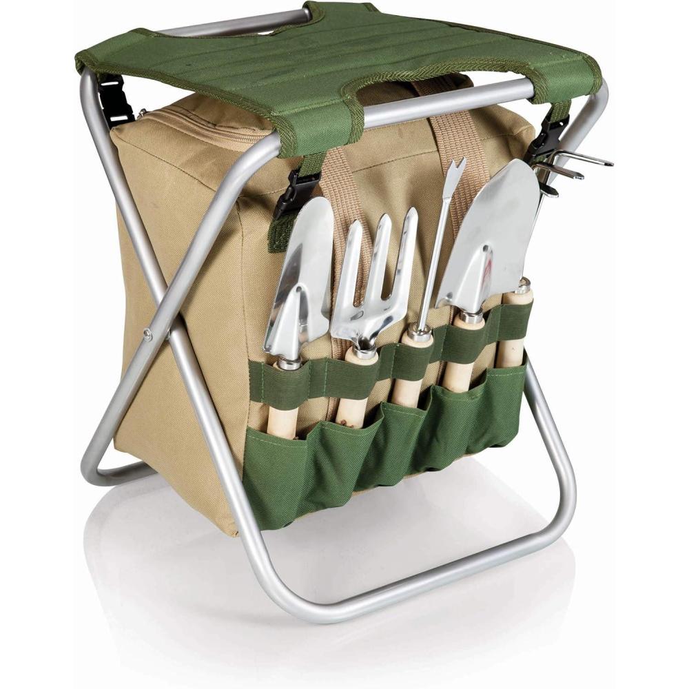 imagePICNIC TIME Disney Mickey Mouse Gardener 5 Piece Gardening Tools Set with Garden Stool Gardening Gifts Garden Tool Set Olive Green with Beige AccentsDisney Minnie Mouse  Olive Green with Beige Accents
