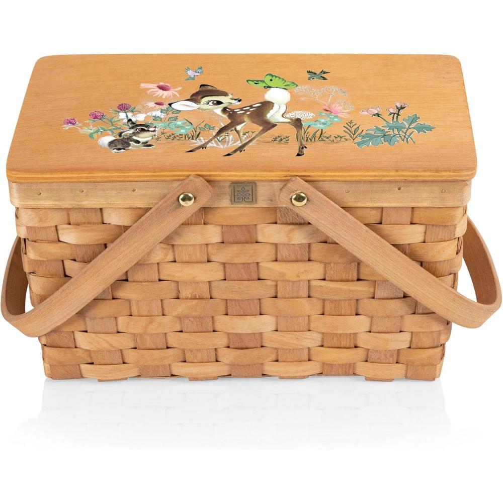 imagePICNIC TIME Disney Mickey Mouse Poppy Personal Picnic Basket Insulated Lunch Bag Retro Lunch Box BeigeDisney Bambi Beige