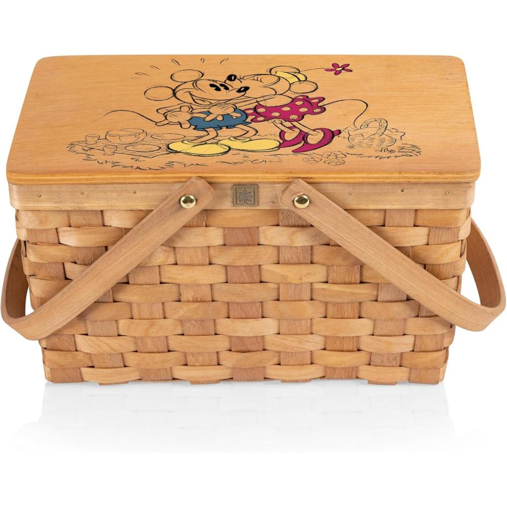 imagePICNIC TIME Disney Mickey Mouse Poppy Personal Picnic Basket Insulated Lunch Bag Retro Lunch Box BeigeDisney Mickey Mouse Minnie Mouse Beige