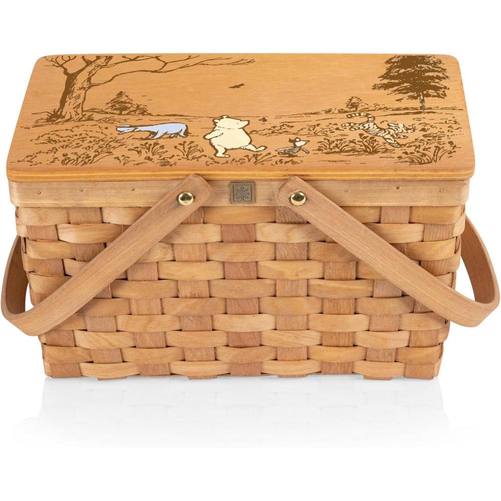 imagePICNIC TIME Disney Mickey Mouse Poppy Personal Picnic Basket Insulated Lunch Bag Retro Lunch Box BeigeDisney Winnie the Pooh Beige