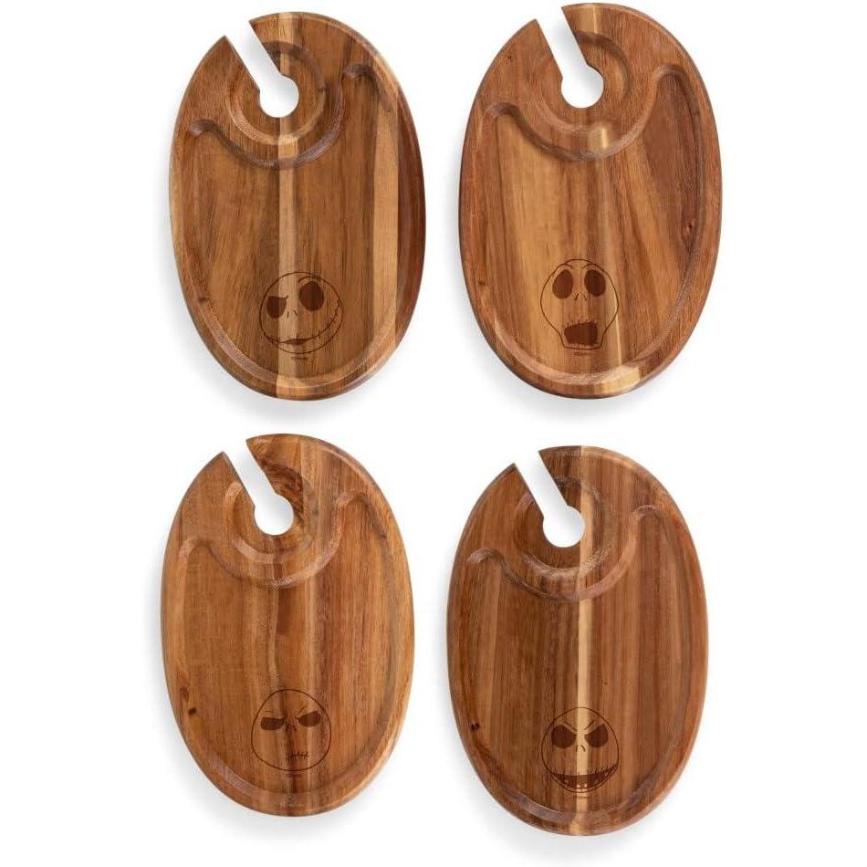 imagePICNIC TIME Disney Mickey Mouse Wine Appetizer Plate Set of 4 Cocktail Plate with Glass Holder Cheese Board with Wine Holder Acacia Wood 9 x 6Disney Nightmare Before Christmas Jack Acacia Wood