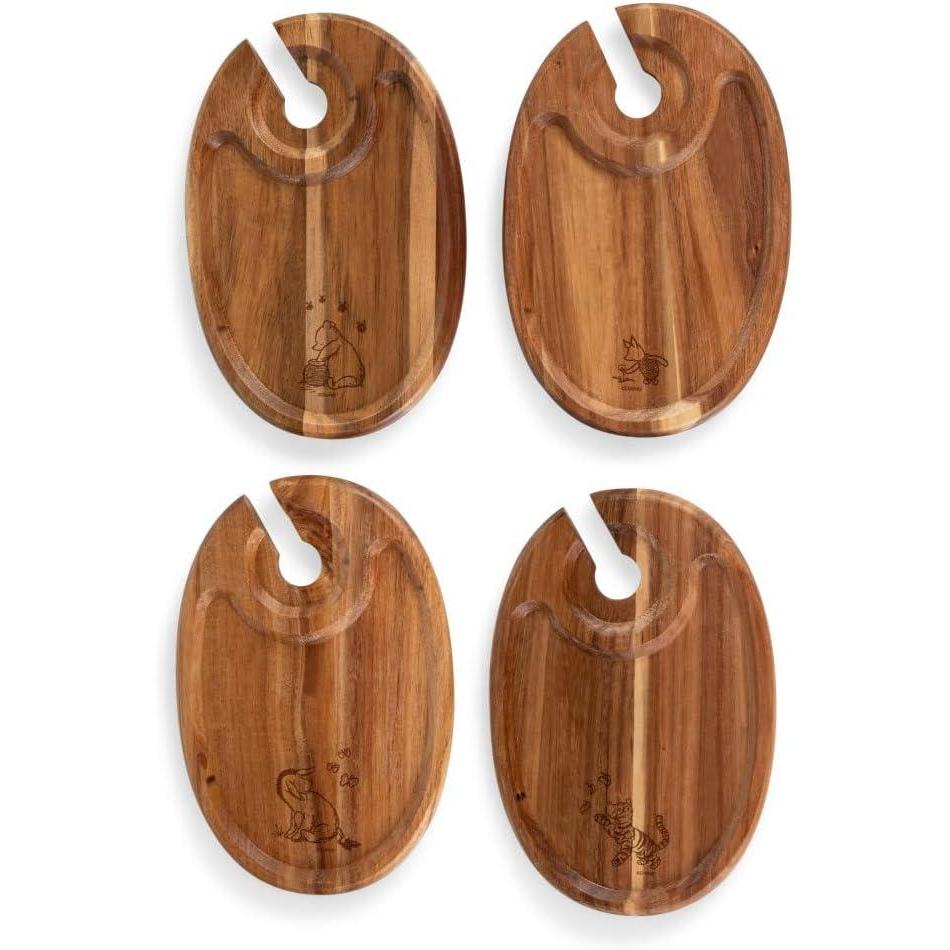 imagePICNIC TIME Disney Mickey Mouse Wine Appetizer Plate Set of 4 Cocktail Plate with Glass Holder Cheese Board with Wine Holder Acacia Wood 9 x 6Disney The Winnie the Pooh Acacia Wood