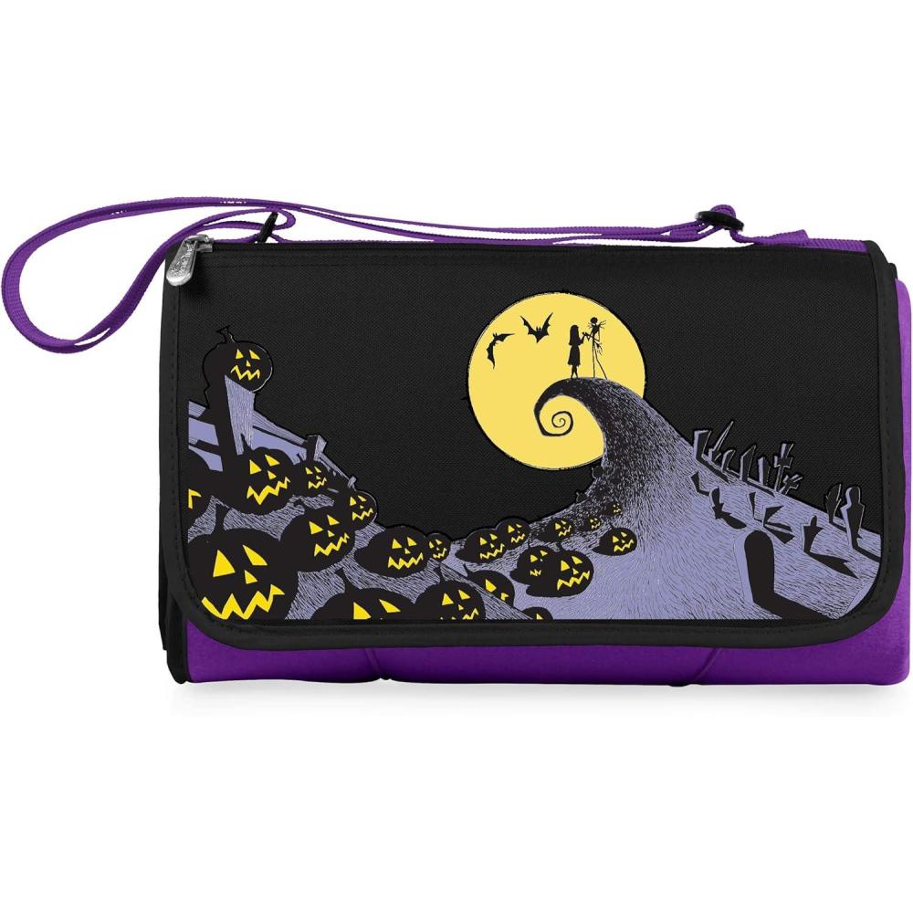 imagePICNIC TIME Disney Nightmare Before Christmas Jack ampamp Sally Blanket Tote Outdoor Picnic Blanket Beach Blanket Camping Blanket Purple with Black Flap