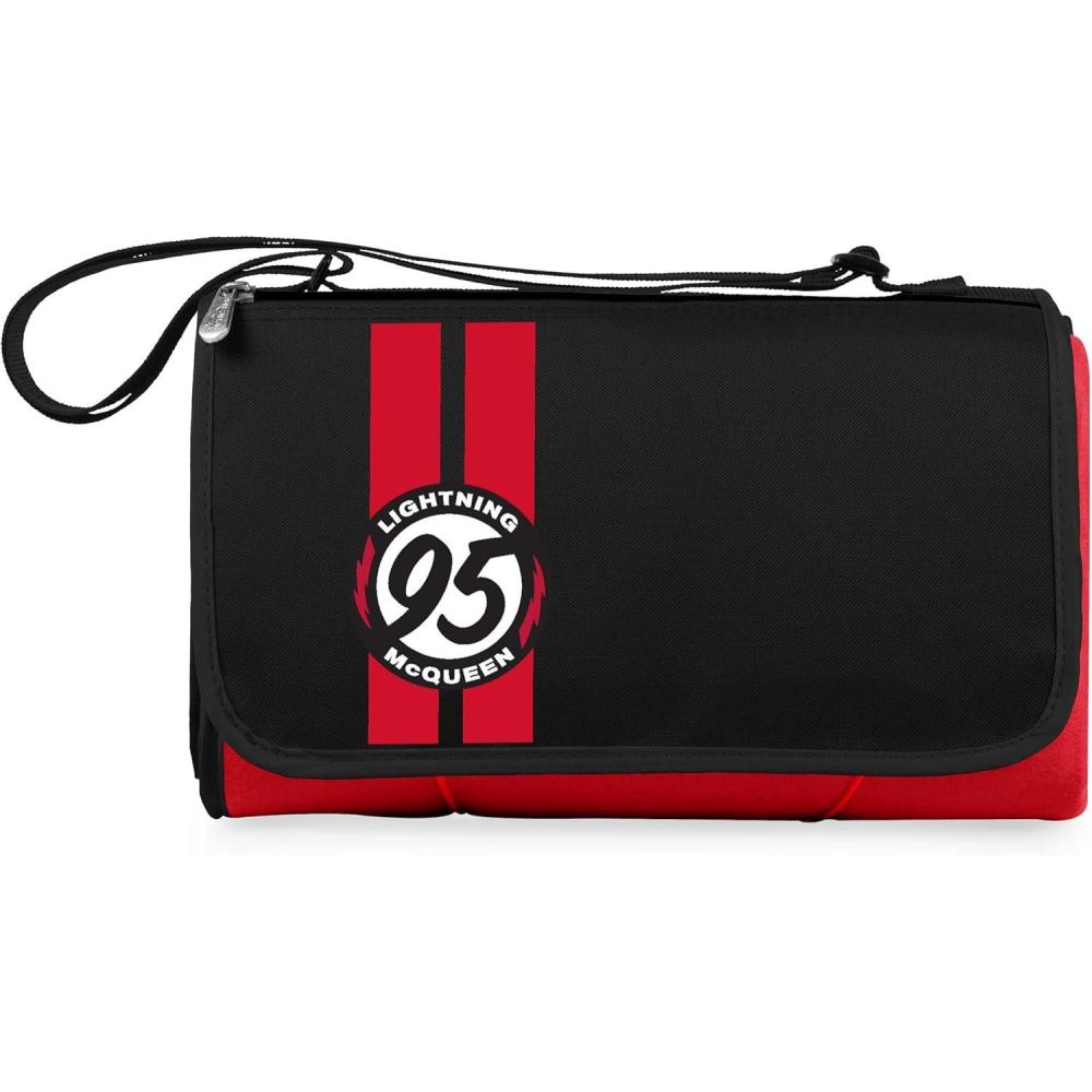 imagePICNIC TIME Disney Pixar Cars Lightning McQueen Blanket Tote Outdoor Picnic Blanket Beach Blanket Camping Blanket Red with Black Flap