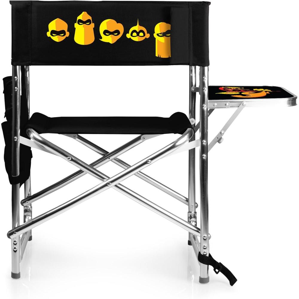 imagePICNIC TIME Disney Pixar Cars Lightning McQueen Sports Chair with Side Table Beach Chair Camp Chair for Adults RedDisney Pixar the Incredibles Black