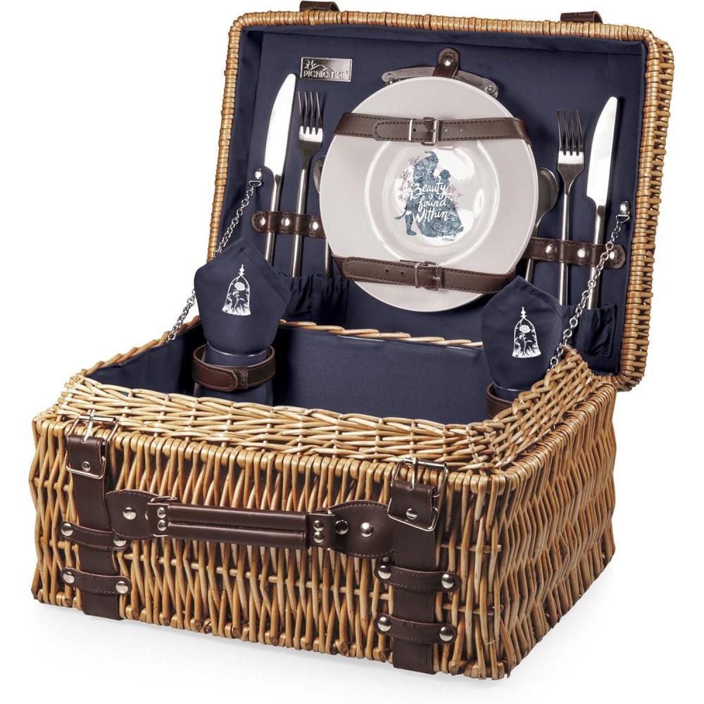 imagePICNIC TIME Disney Pixar Ratatouille Champion Picnic Basket for 2 Large Wicker Picnic Set with Cutlery Service Kit Navy Blue 158 x 12 x 75Disney Princess the Beauty  the Beast  Navy Blue