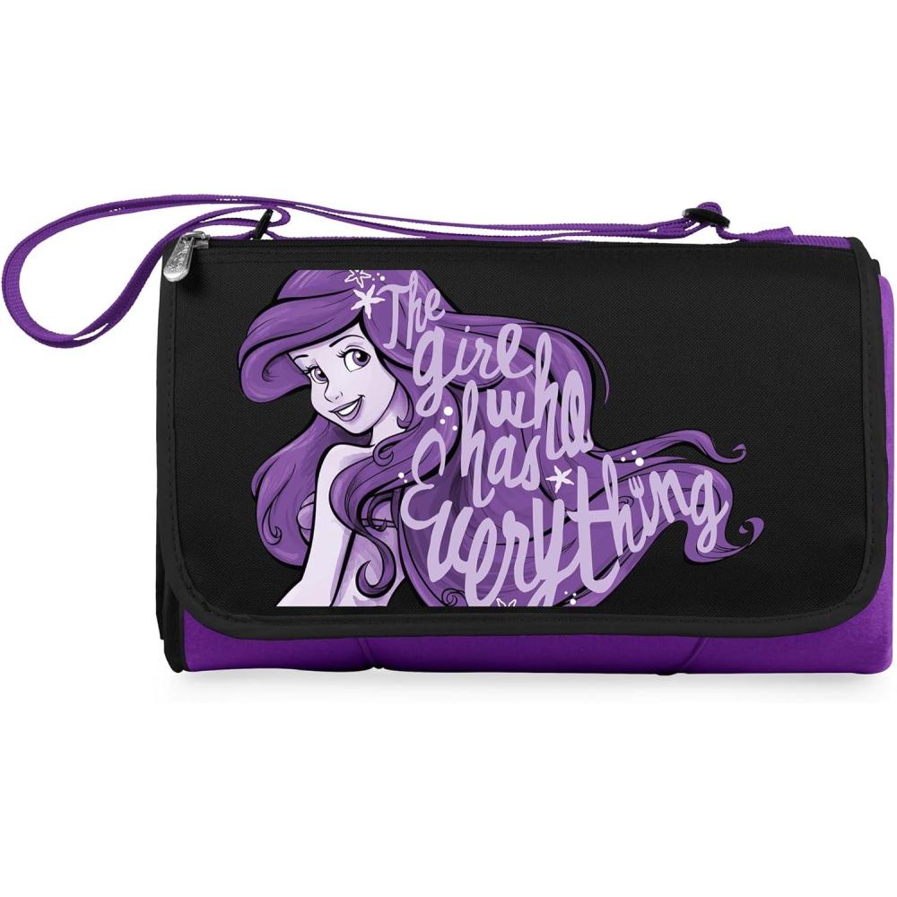imagePICNIC TIME Disney Princess The Little Mermaid Blanket Tote Outdoor Picnic Blanket Beach Blanket Camping Blanket Purple with Black Flap