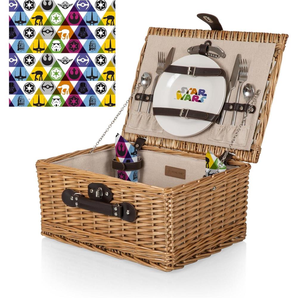imagePICNIC TIME Disney Winnie the Pooh Classic Picnic Basket for 2 Romantic Picnic for 2 Wicker Picnic Set Beige CanvasStar Wars Beige