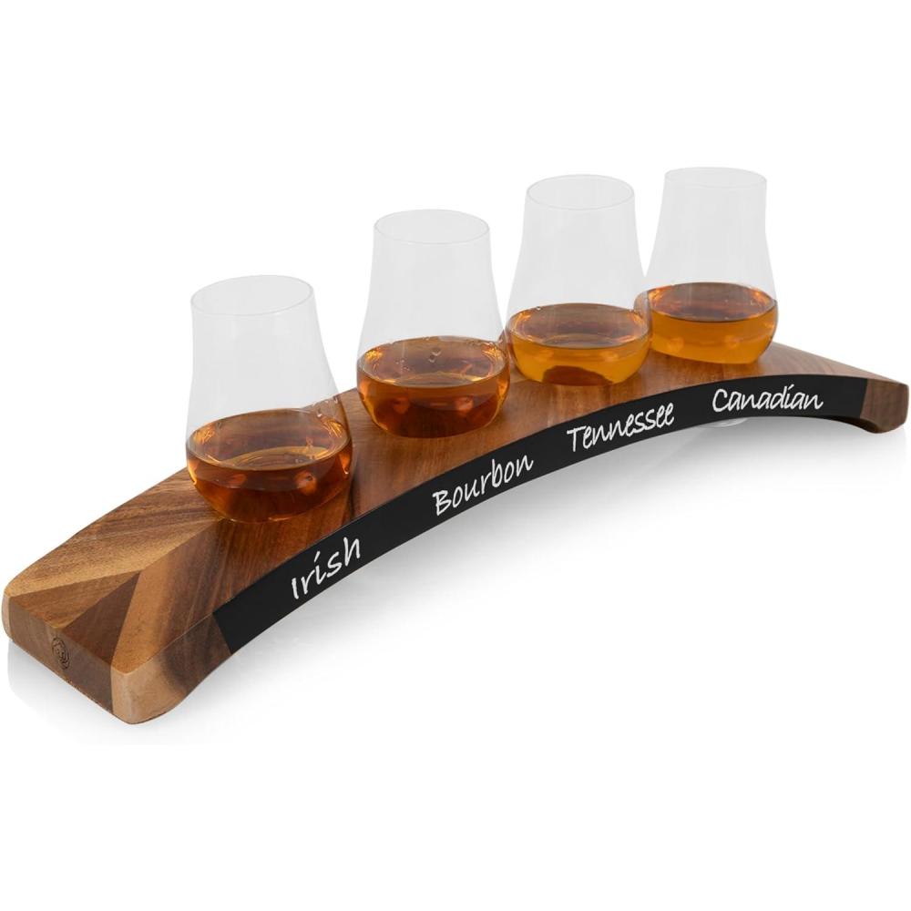 imagePICNIC TIME Lowlands Whiskey Flight Tasting Set Glencairn Glasses Whiskey Tasting Kit Whiskey Gift Set Acacia Wood