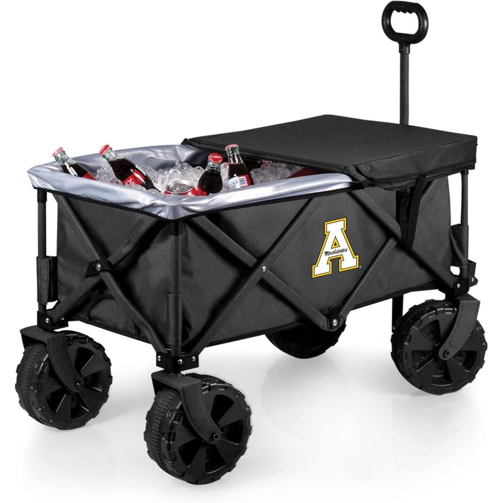 imagePICNIC TIME NCAA Adventure Wagon Elite AllTerrain Folding Beach Wagon with Big Wheels Plus Table Top Lid ampamp Soft Cooler Liner Dark GrayAppalachian State Mountaineers