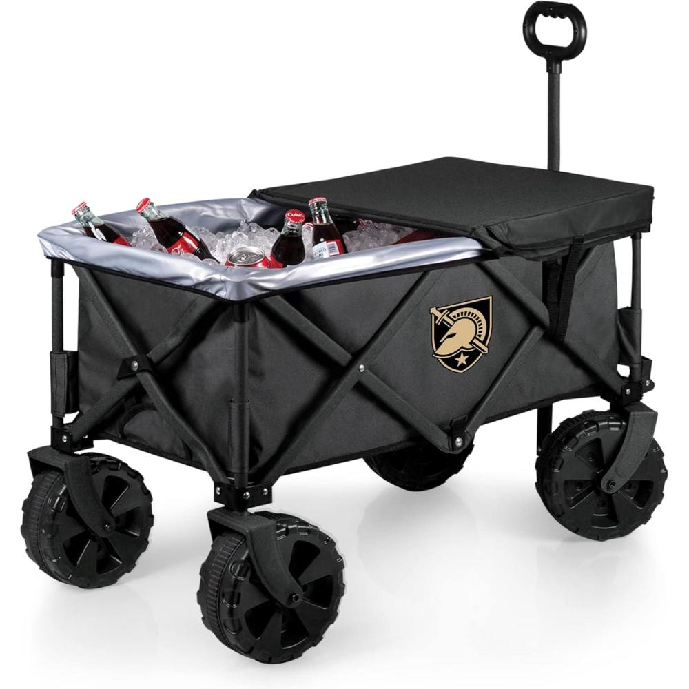 imagePICNIC TIME NCAA Adventure Wagon Elite AllTerrain Folding Beach Wagon with Big Wheels Plus Table Top Lid ampamp Soft Cooler Liner Dark GrayArmy Black Knights