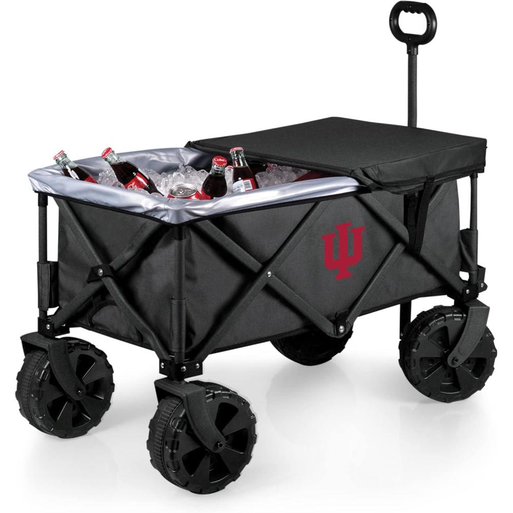 imagePICNIC TIME NCAA Adventure Wagon Elite AllTerrain Folding Beach Wagon with Big Wheels Plus Table Top Lid ampamp Soft Cooler Liner Dark GrayIndiana Hoosiers