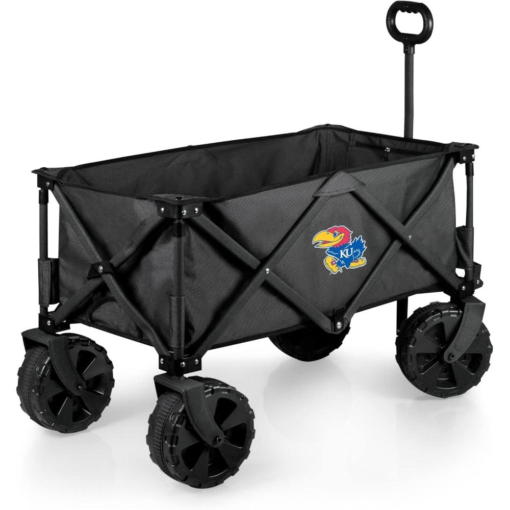 imagePICNIC TIME NCAA Adventure Wagon Elite AllTerrain Folding Beach Wagon with Big Wheels Plus Table Top Lid ampamp Soft Cooler Liner Dark GrayKansas Jayhawks