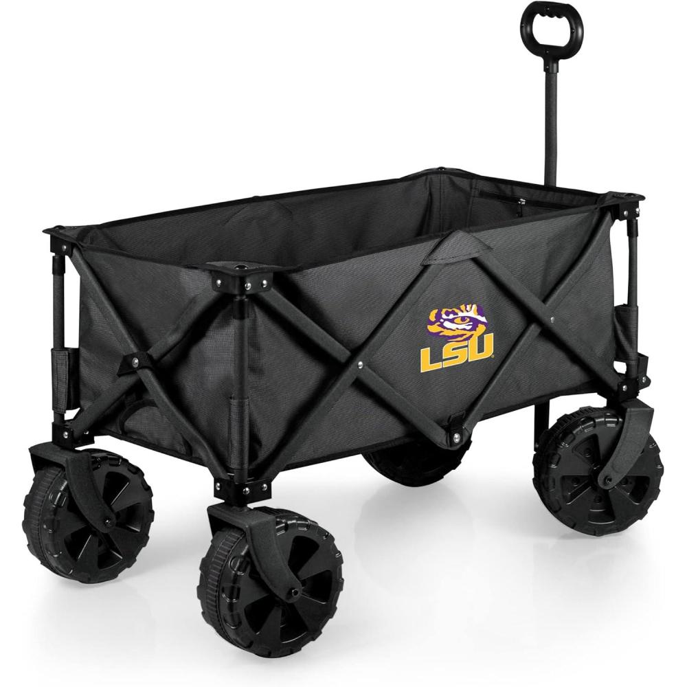 imagePICNIC TIME NCAA Adventure Wagon Elite AllTerrain Folding Beach Wagon with Big Wheels Plus Table Top Lid ampamp Soft Cooler Liner Dark GrayLSU Tigers