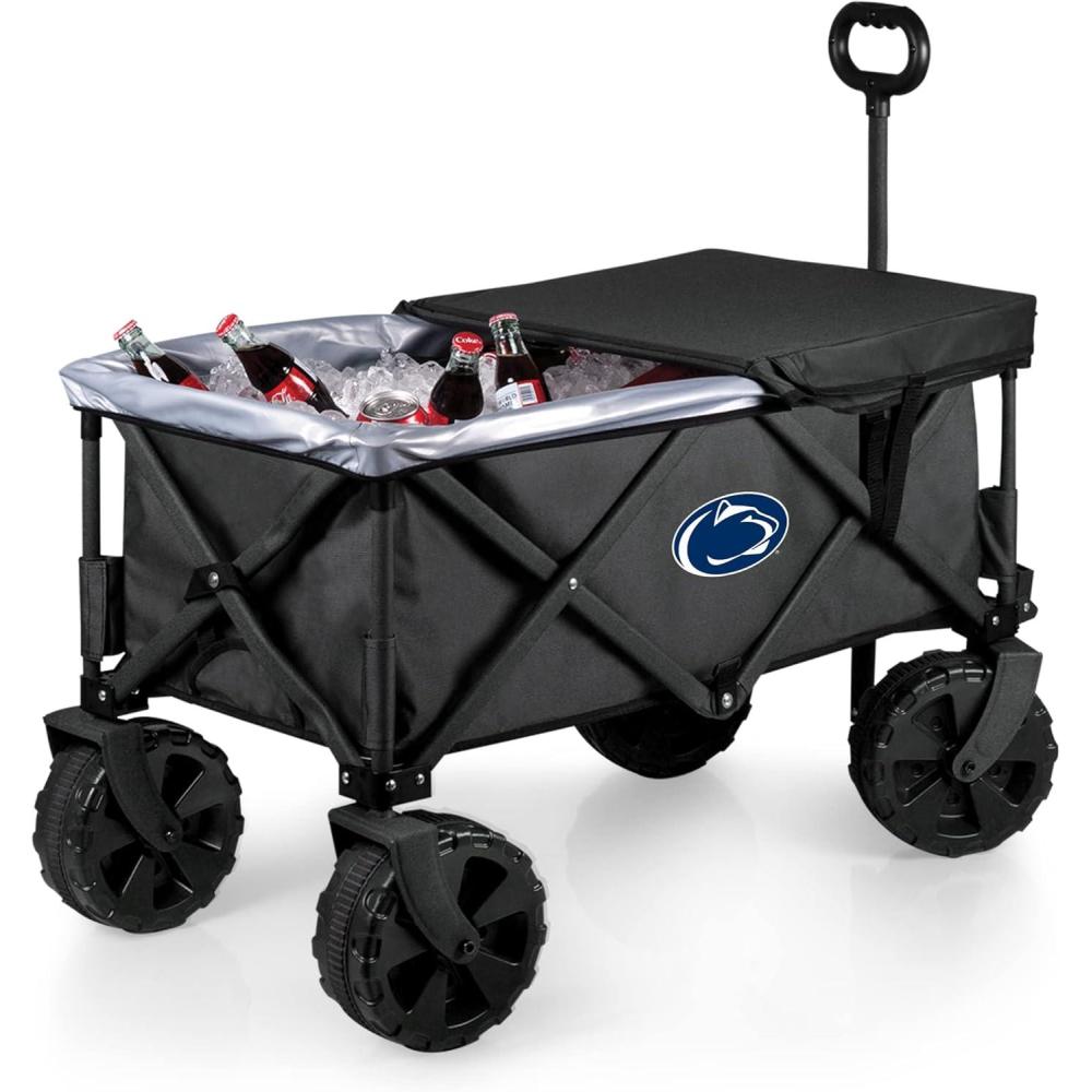 imagePICNIC TIME NCAA Adventure Wagon Elite AllTerrain Folding Beach Wagon with Big Wheels Plus Table Top Lid ampamp Soft Cooler Liner Dark GrayPenn State Nittany Lions