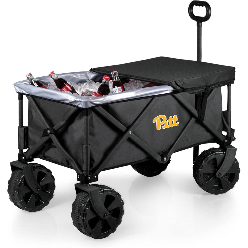 imagePICNIC TIME NCAA Adventure Wagon Elite AllTerrain Folding Beach Wagon with Big Wheels Plus Table Top Lid ampamp Soft Cooler Liner Dark GrayPittsburgh Panthers