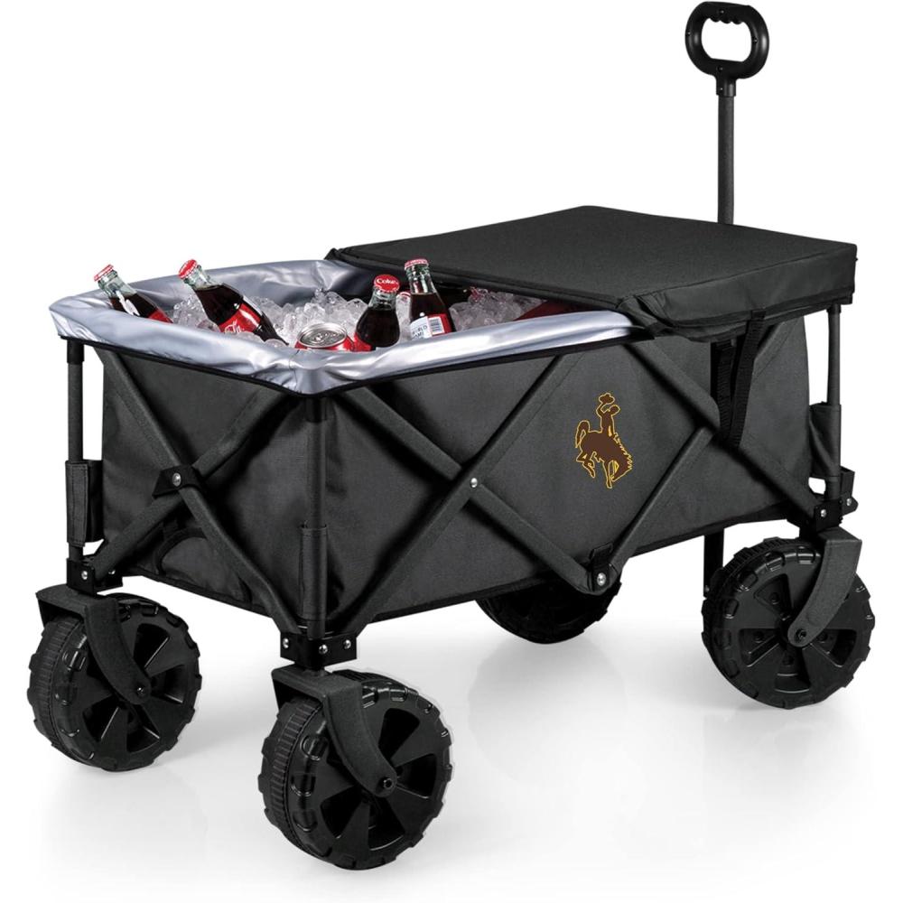 imagePICNIC TIME NCAA Adventure Wagon Elite AllTerrain Folding Beach Wagon with Big Wheels Plus Table Top Lid ampamp Soft Cooler Liner Dark GrayWyoming Cowboys