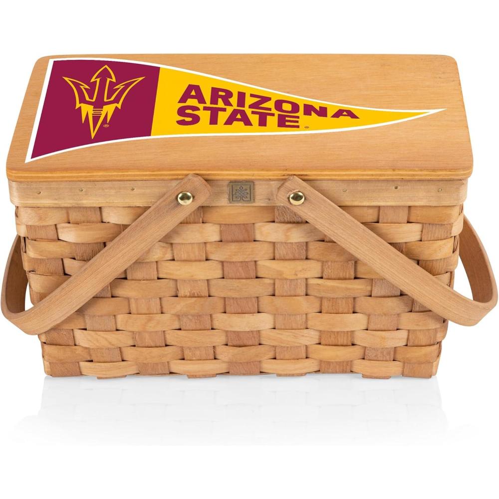 imagePICNIC TIME NCAA Arizona State Sun Devils Poppy Personal Picnic Basket Insulated Lunch Bag Retro Lunch Box Beige