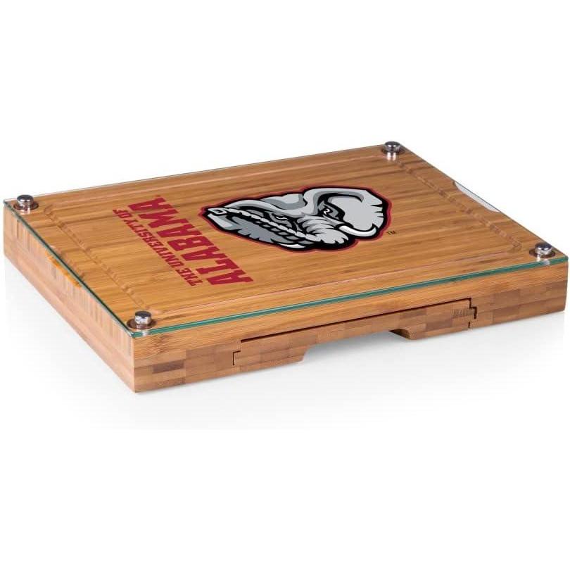 imagePICNIC TIME NCAA Concerto Glass Top Cheese Board and Knife Set Charcuterie Board Set Glass Top Cutting Board BambooAlabama Crimson Tide