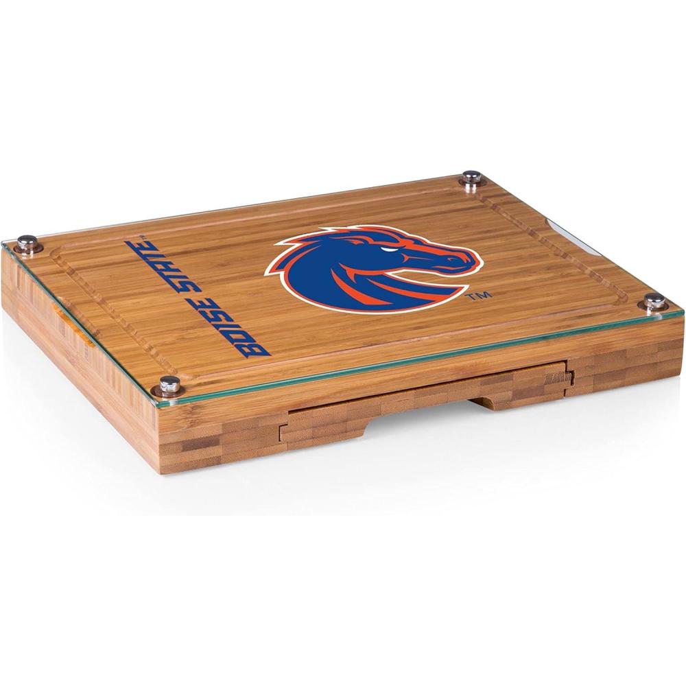 imagePICNIC TIME NCAA Concerto Glass Top Cheese Board and Knife Set Charcuterie Board Set Glass Top Cutting Board BambooBoise State Broncos