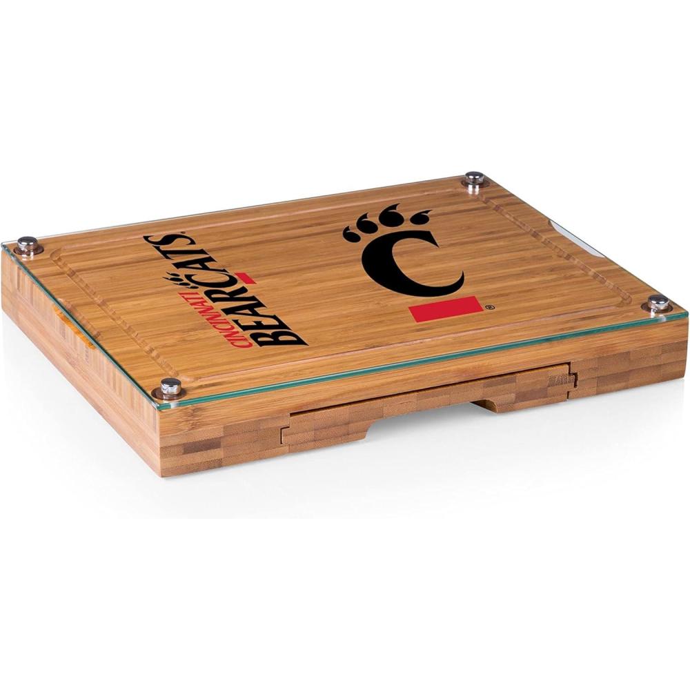 imagePICNIC TIME NCAA Concerto Glass Top Cheese Board and Knife Set Charcuterie Board Set Glass Top Cutting Board BambooCincinnati Bearcats