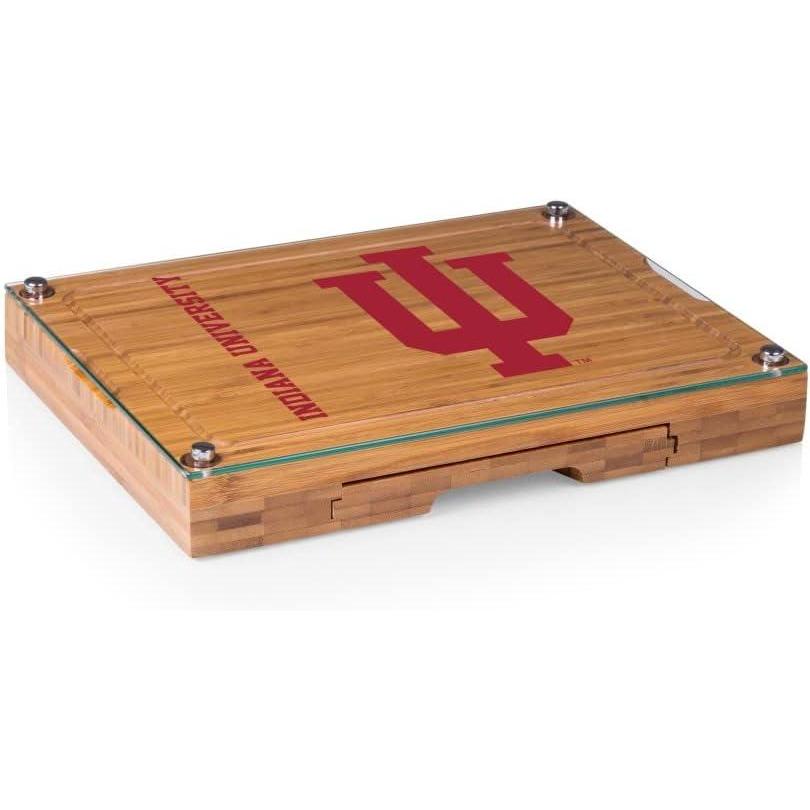 imagePICNIC TIME NCAA Concerto Glass Top Cheese Board and Knife Set Charcuterie Board Set Glass Top Cutting Board BambooIndiana Hoosiers