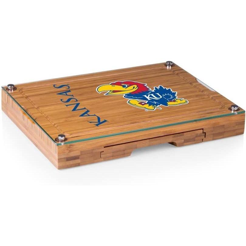 imagePICNIC TIME NCAA Concerto Glass Top Cheese Board and Knife Set Charcuterie Board Set Glass Top Cutting Board BambooKansas Jayhawks