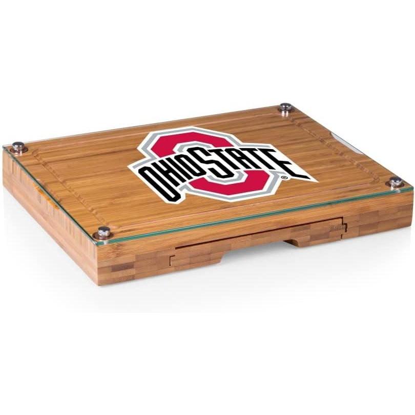 imagePICNIC TIME NCAA Concerto Glass Top Cheese Board and Knife Set Charcuterie Board Set Glass Top Cutting Board BambooOhio State Buckeyes