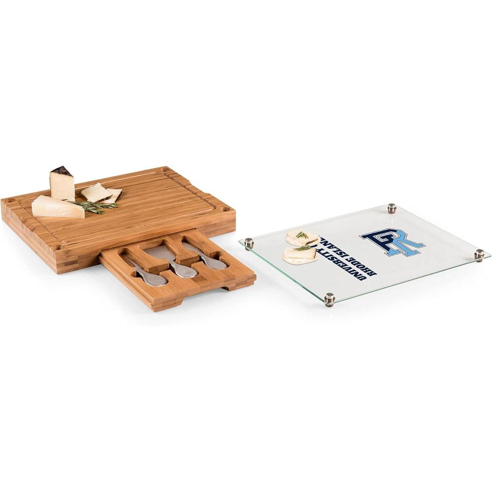 imagePICNIC TIME NCAA Concerto Glass Top Cheese Board and Knife Set Charcuterie Board Set Glass Top Cutting Board BambooRhode Island Rams