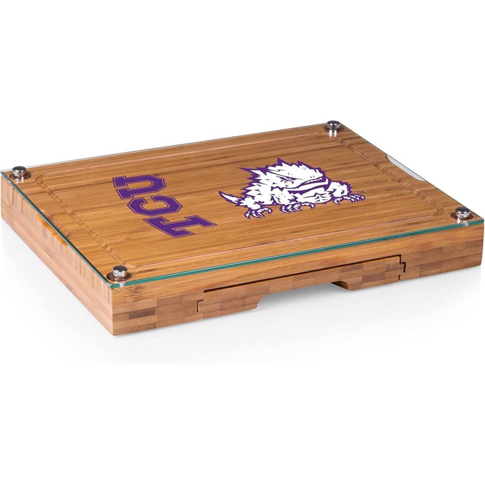 imagePICNIC TIME NCAA Concerto Glass Top Cheese Board and Knife Set Charcuterie Board Set Glass Top Cutting Board BambooTCU Horned Frogs