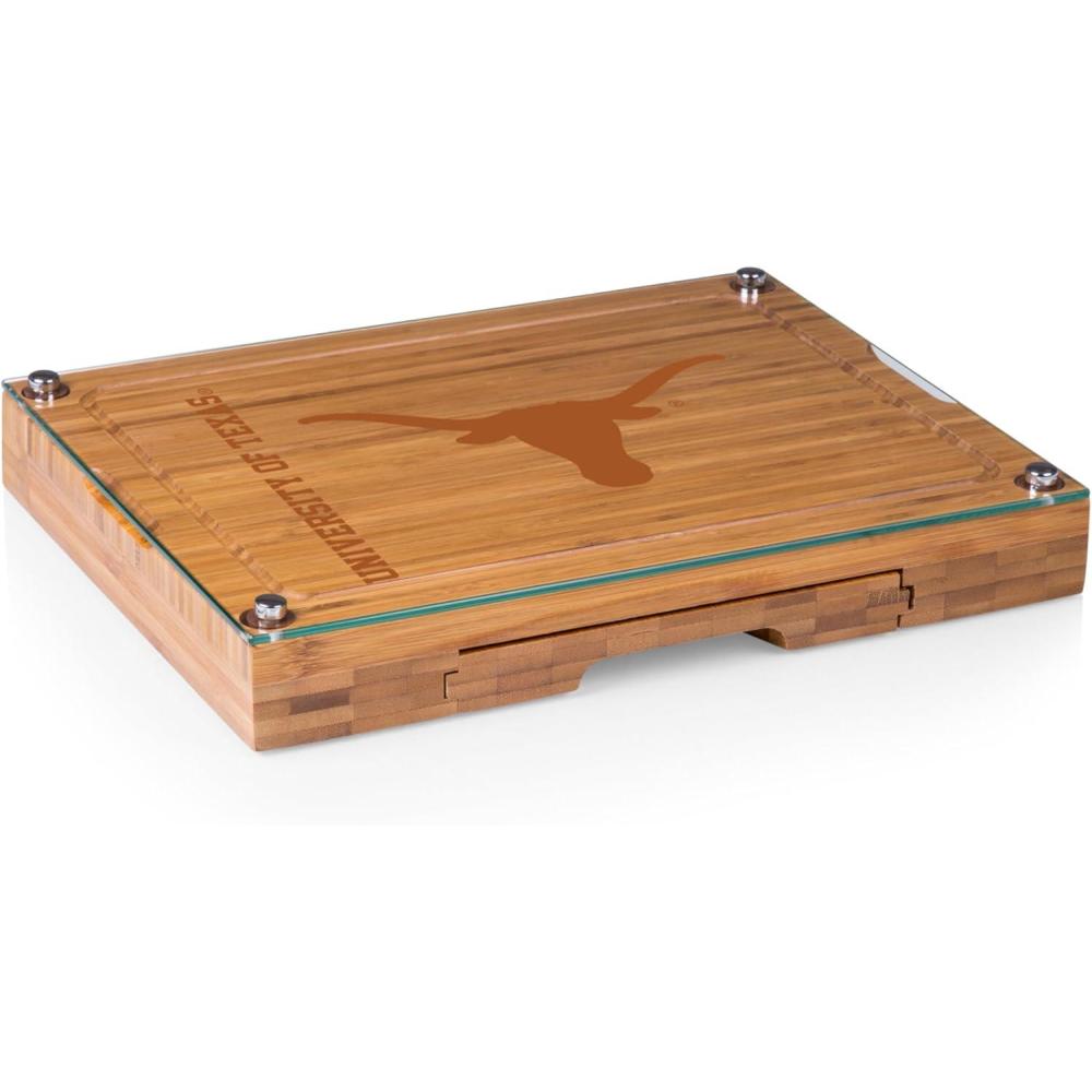 imagePICNIC TIME NCAA Concerto Glass Top Cheese Board and Knife Set Charcuterie Board Set Glass Top Cutting Board BambooTexas Longhorns