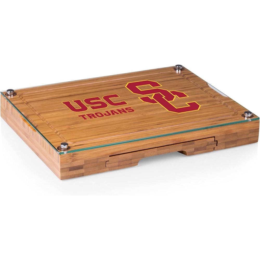 imagePICNIC TIME NCAA Concerto Glass Top Cheese Board and Knife Set Charcuterie Board Set Glass Top Cutting Board BambooUSC Trojans