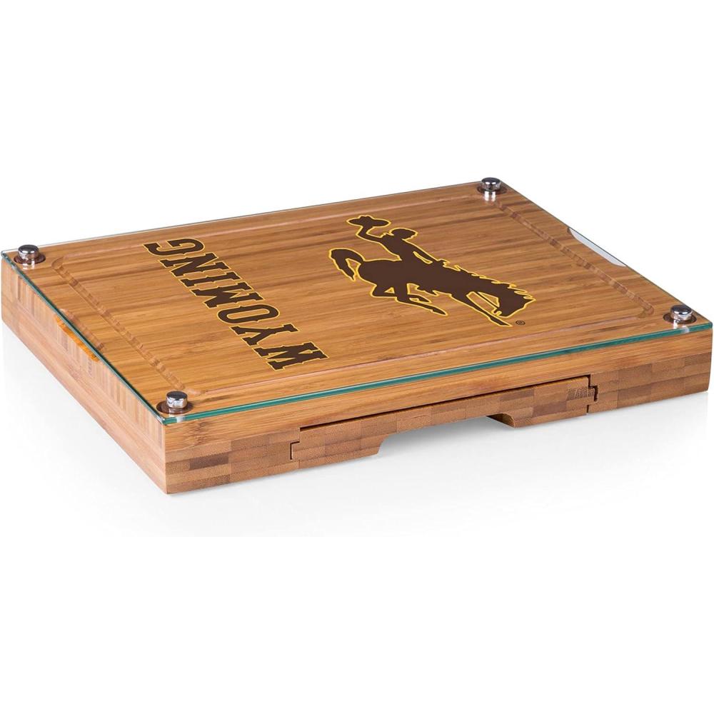 imagePICNIC TIME NCAA Concerto Glass Top Cheese Board and Knife Set Charcuterie Board Set Glass Top Cutting Board BambooWyoming Cowboys