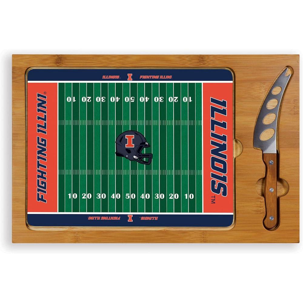 imagePICNIC TIME NCAA Icon Glass Top Cutting Board ampamp Knife Set Cheese Boards Charcuterie Boards Serving Platter Parawood ampamp BambooIllinois Fighting Illini