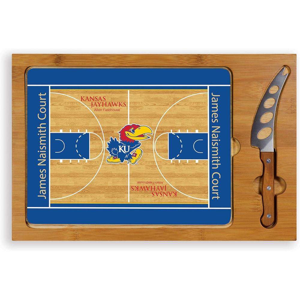 imagePICNIC TIME NCAA Icon Glass Top Cutting Board ampamp Knife Set Cheese Boards Charcuterie Boards Serving Platter Parawood ampamp BambooKansas Jayhawks 1