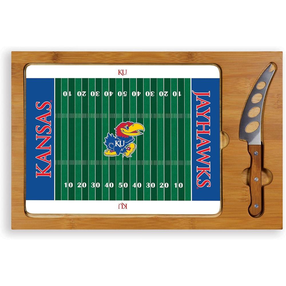 imagePICNIC TIME NCAA Icon Glass Top Cutting Board ampamp Knife Set Cheese Boards Charcuterie Boards Serving Platter Parawood ampamp BambooKansas Jayhawks