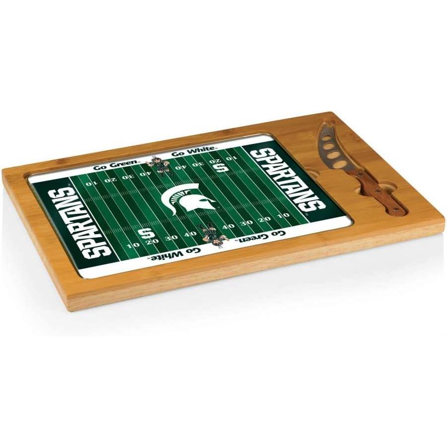 imagePICNIC TIME NCAA Icon Glass Top Cutting Board ampamp Knife Set Cheese Boards Charcuterie Boards Serving Platter Parawood ampamp BambooMichigan State Spartans