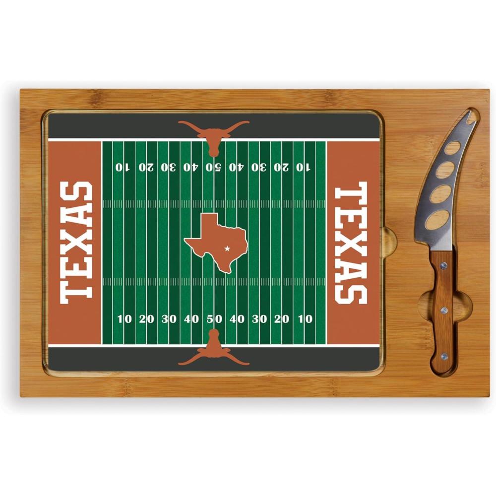 imagePICNIC TIME NCAA Icon Glass Top Cutting Board ampamp Knife Set Cheese Boards Charcuterie Boards Serving Platter Parawood ampamp BambooTexas Longhorns