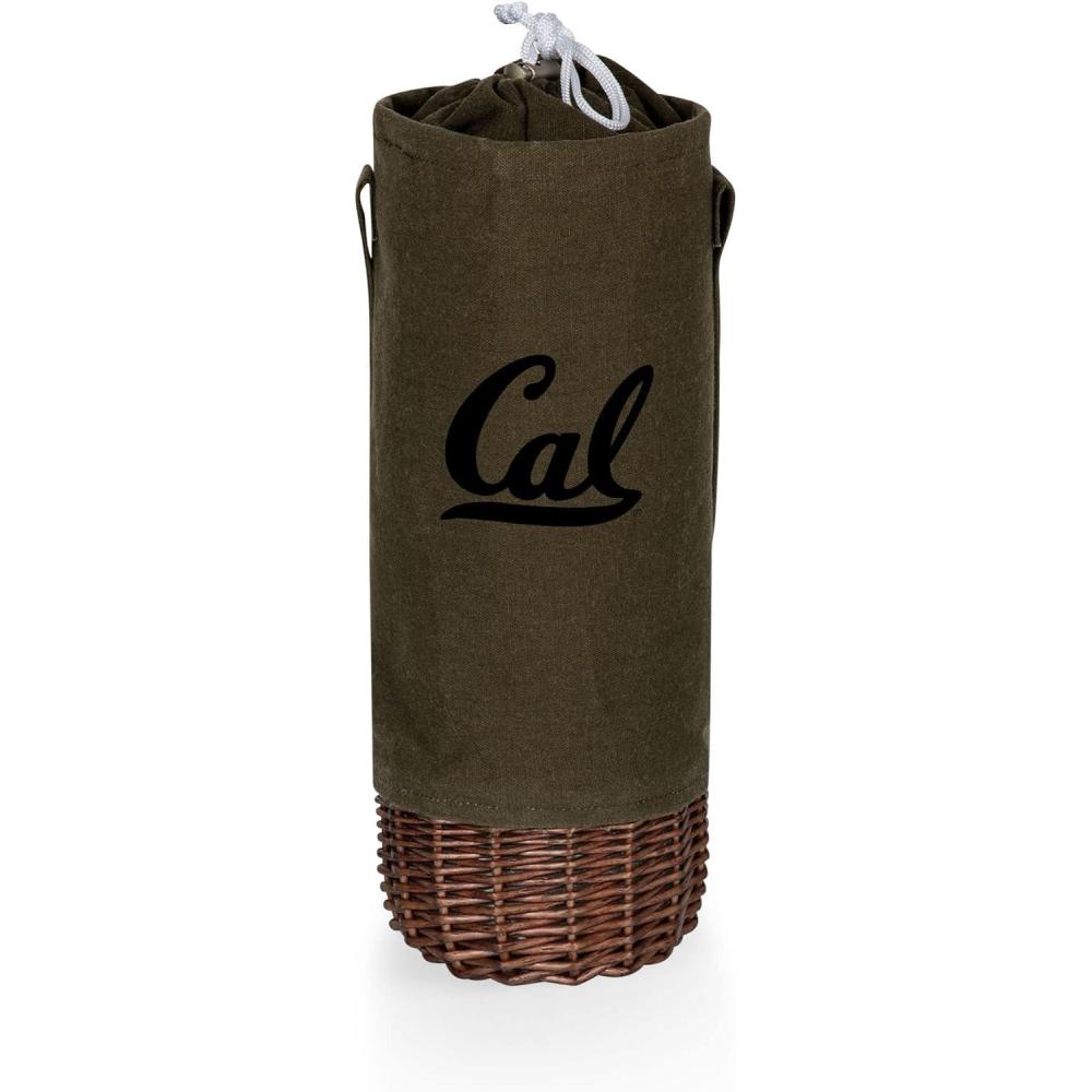 imagePICNIC TIME NCAA Malbec Insulated Canvas and Willow Wine Bottle Basket Wine Tote Wine Gift Bag Khaki Green with Beige AccentsCal Bears