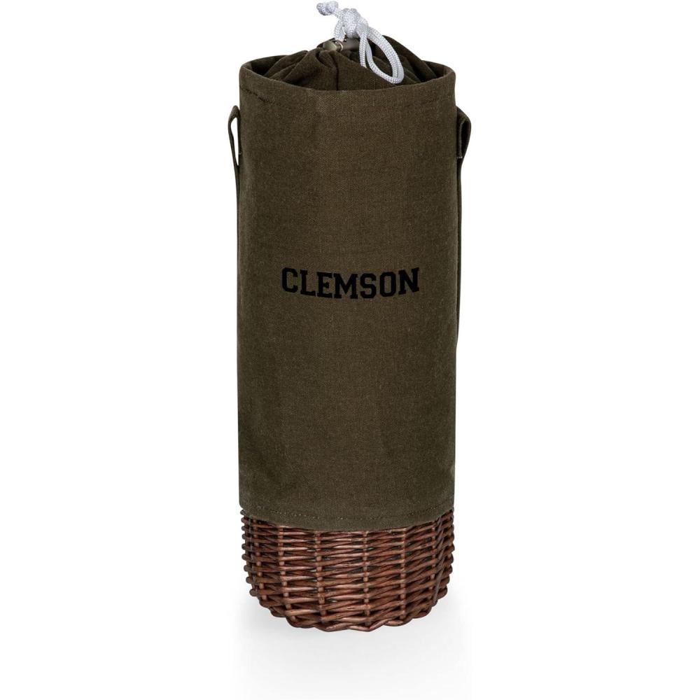 imagePICNIC TIME NCAA Malbec Insulated Canvas and Willow Wine Bottle Basket Wine Tote Wine Gift Bag Khaki Green with Beige AccentsClemson Tigers
