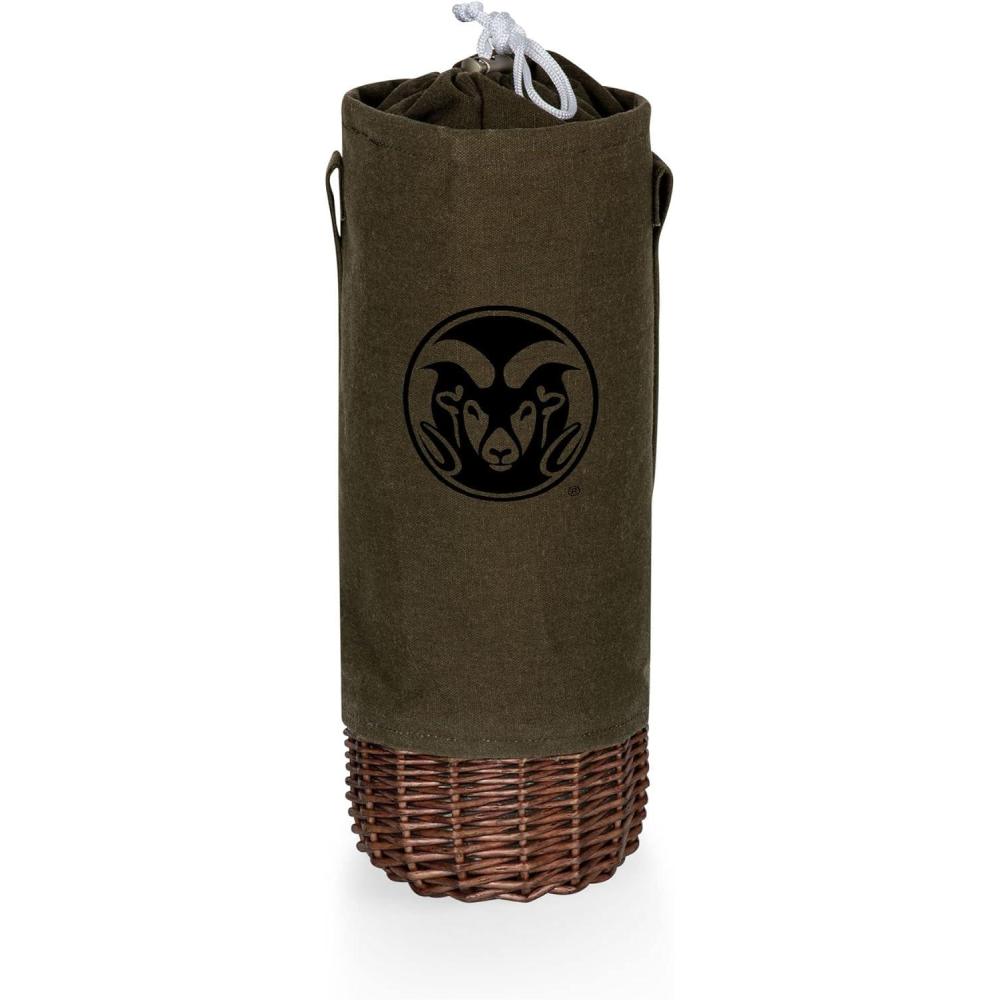 imagePICNIC TIME NCAA Malbec Insulated Canvas and Willow Wine Bottle Basket Wine Tote Wine Gift Bag Khaki Green with Beige AccentsColorado State Rams