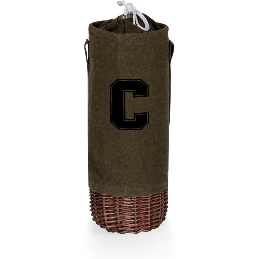 imagePICNIC TIME NCAA Malbec Insulated Canvas and Willow Wine Bottle Basket Wine Tote Wine Gift Bag Khaki Green with Beige AccentsCornell Big Red