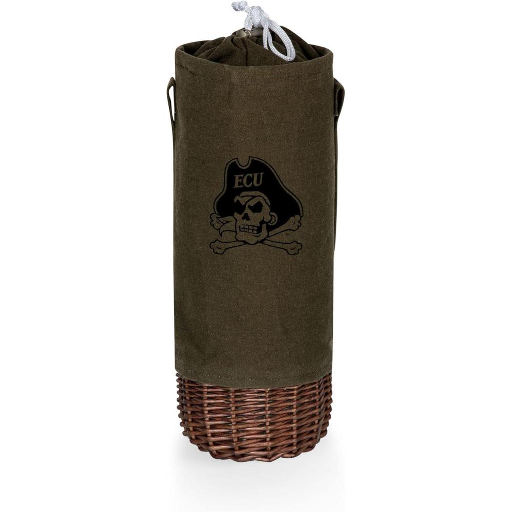 imagePICNIC TIME NCAA Malbec Insulated Canvas and Willow Wine Bottle Basket Wine Tote Wine Gift Bag Khaki Green with Beige AccentsEast Carolina Pirates