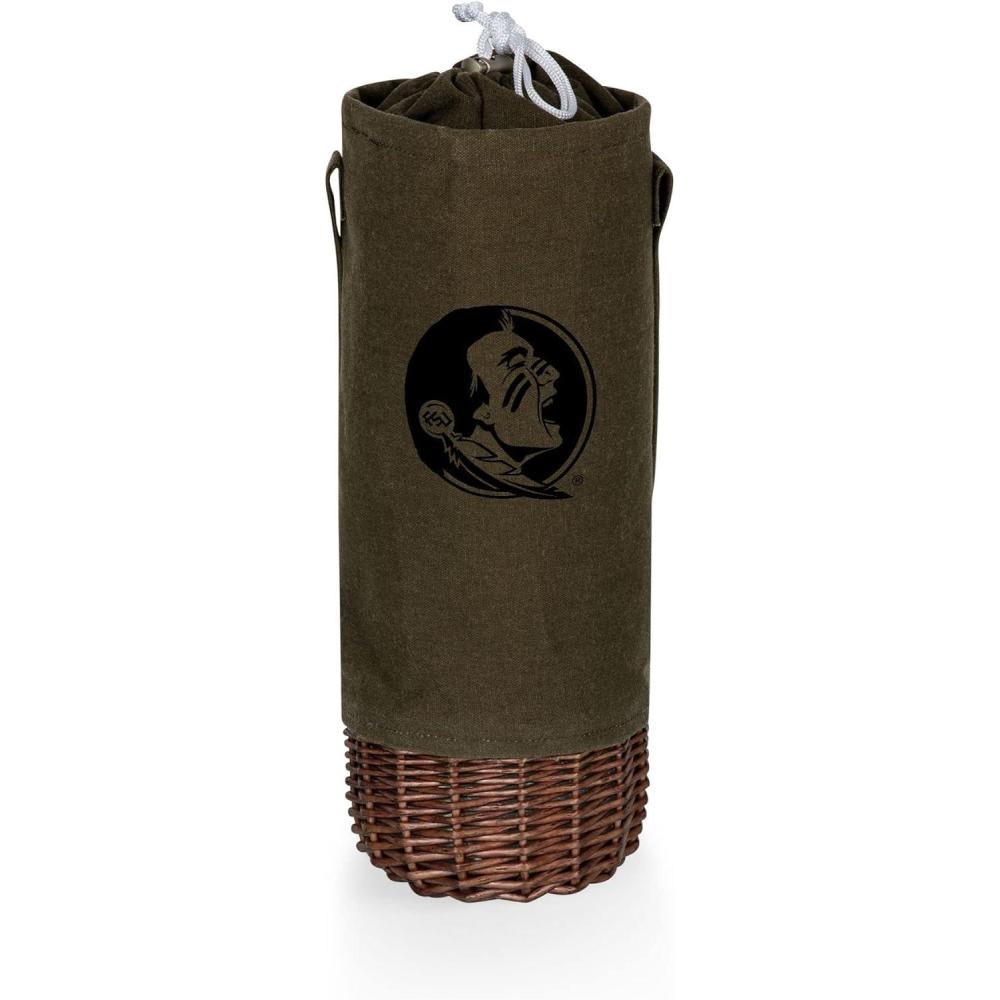 imagePICNIC TIME NCAA Malbec Insulated Canvas and Willow Wine Bottle Basket Wine Tote Wine Gift Bag Khaki Green with Beige AccentsFlorida State Seminoles